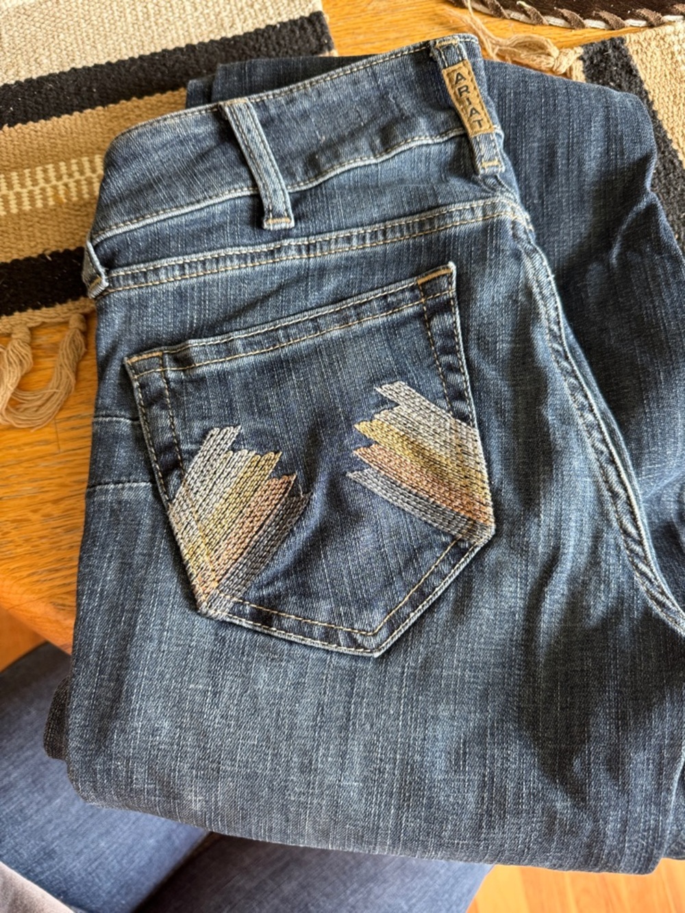 Ariat Women's Dark Blue Boot Cut Jeans with Multicolor Embroidered Pockets